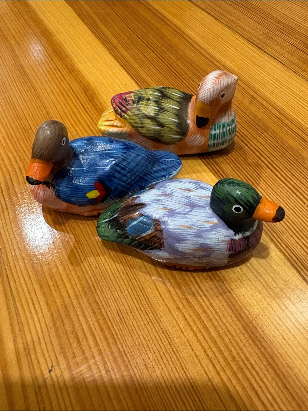 Set of 3 Vintage Duck Figurines, Country Decor, Colorful animal mini ceramics